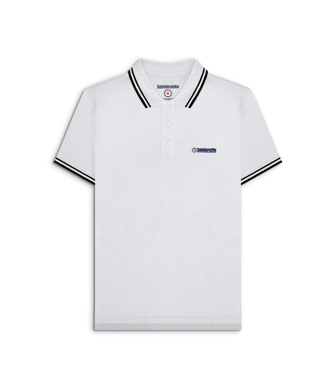 Mens Tipped Polo Shirt White Black Lambretta-1