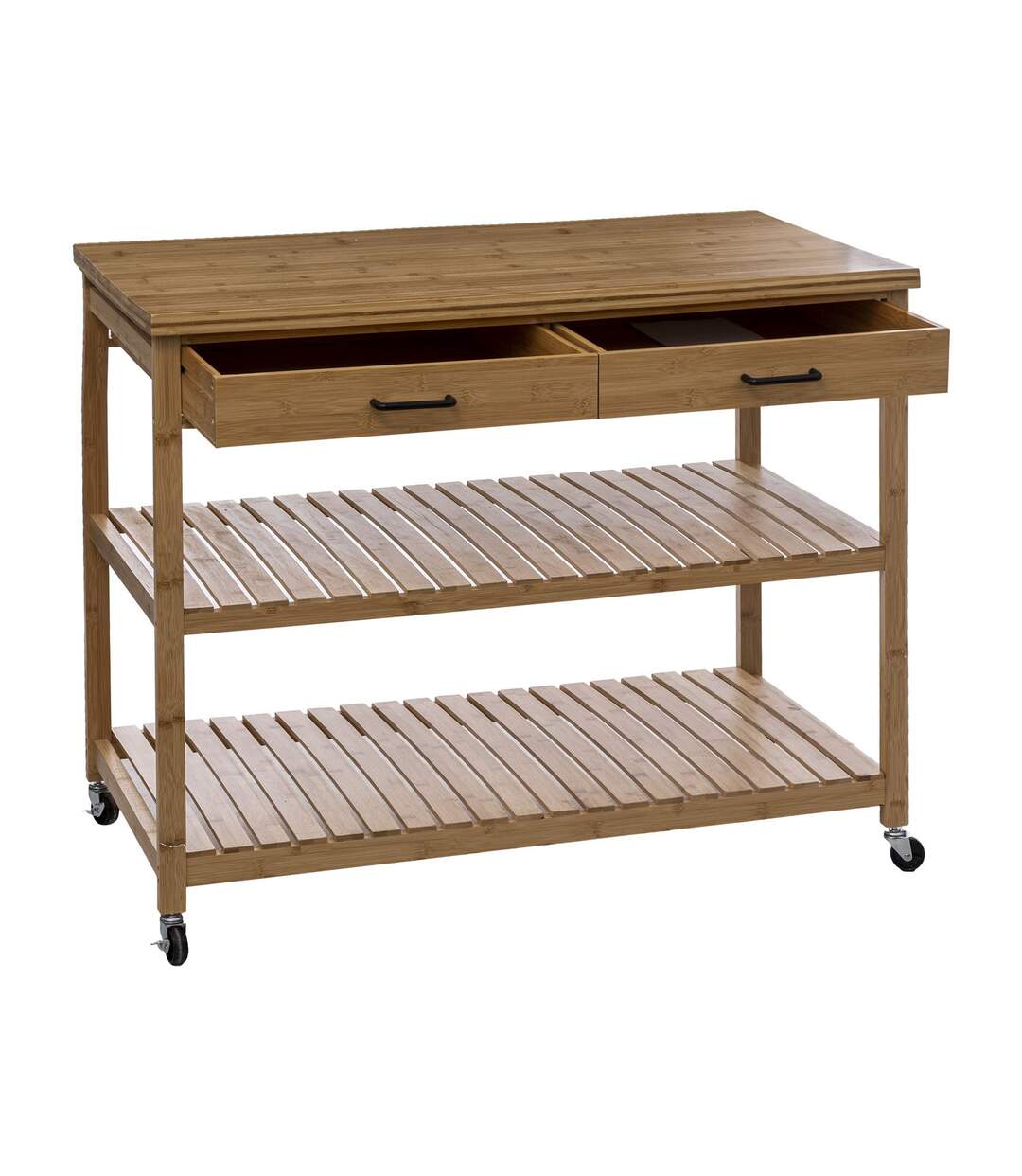 Ilot 2 tiroirs 2 niveaux en bois LINHA - Beige-4