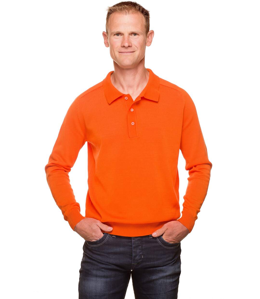 Pull coton homme col polo orange mercerisé-1