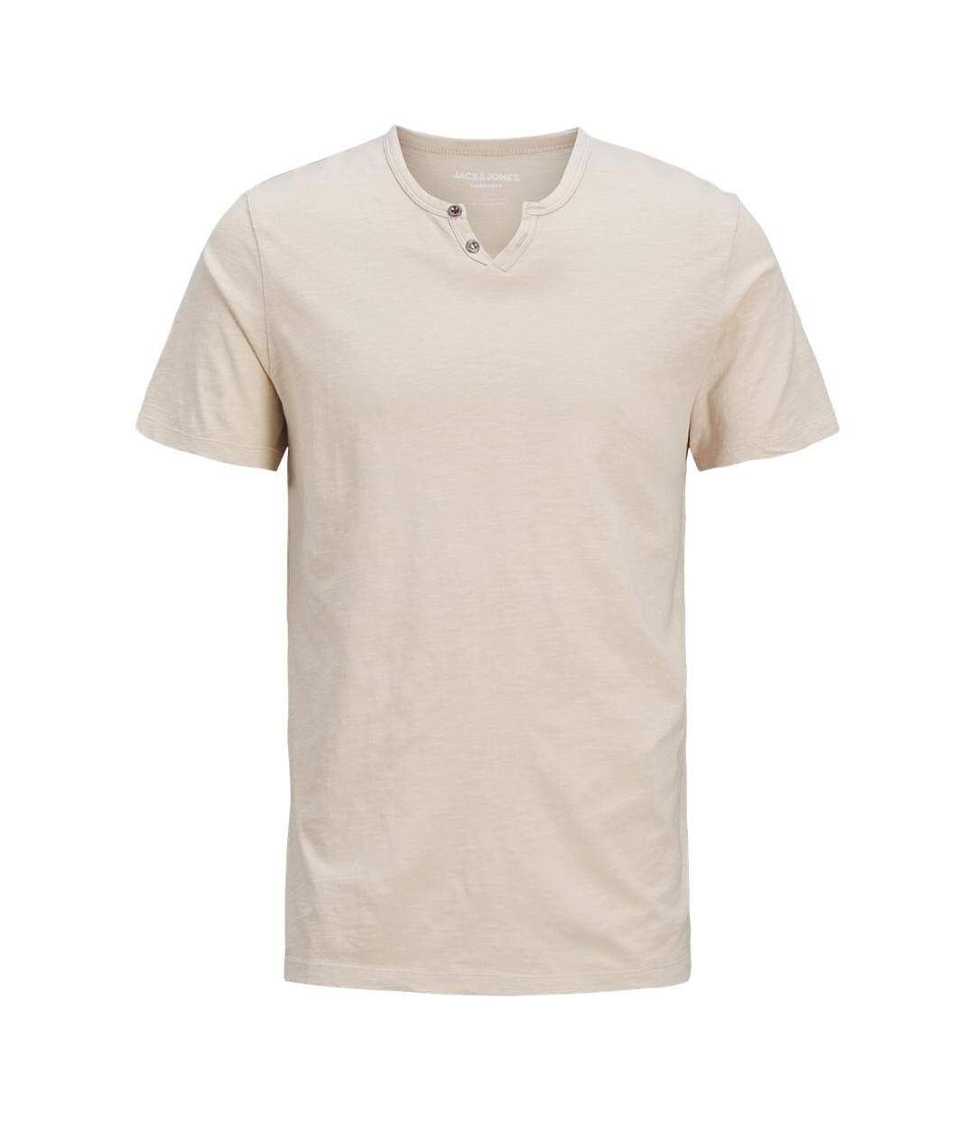 T-shirt beige clair homme jack & jones split neck - 3xl-1