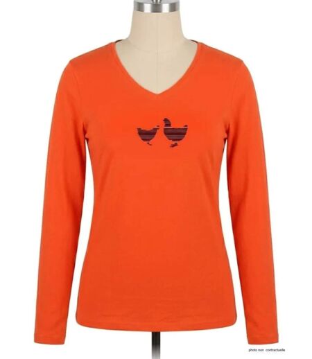 Tee-shirt MAYFLOWER NAPOLI1 orange à sérigraphie poule : confort et peps animalier
