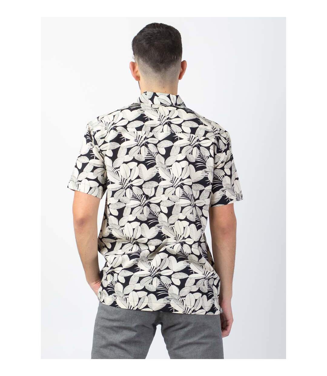 Chemise homme manches courtes LORENZO imprimé jungle noir Coton Du Monde