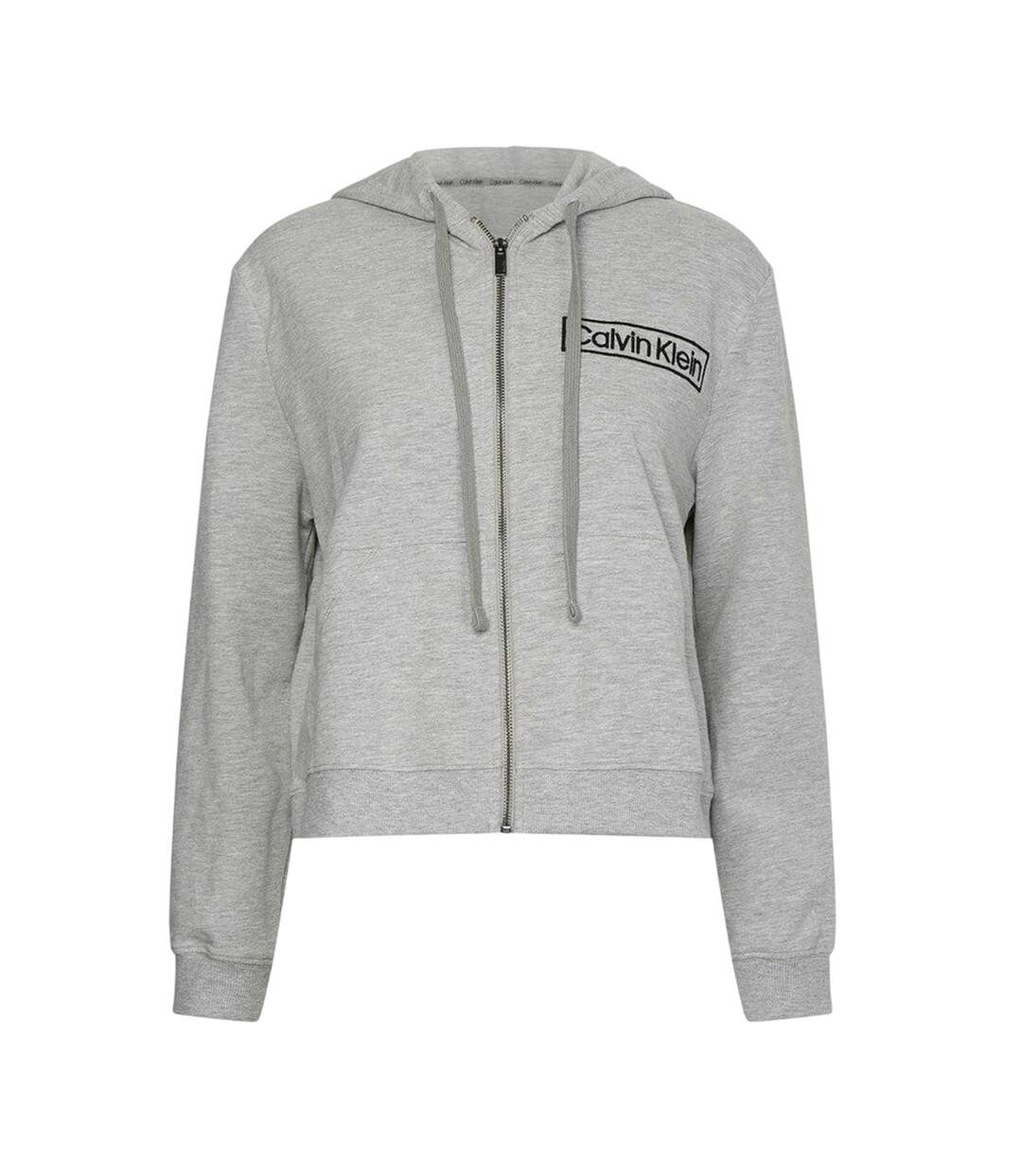 Womens/ladies Logo Cotton Long-sleeved Full Zip Hoodie Grey Marl Calvin Klein-2