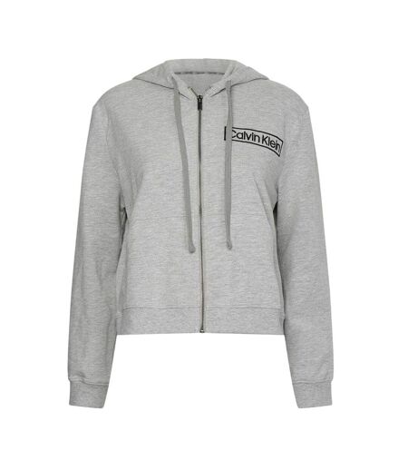 Womens/ladies Logo Cotton Long-sleeved Full Zip Hoodie Grey Marl Calvin Klein