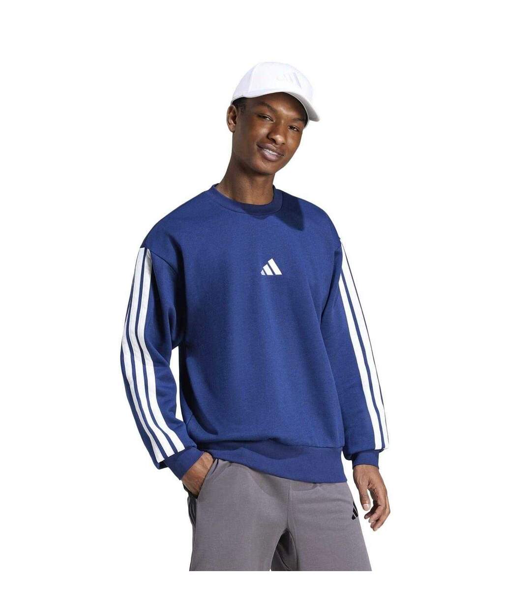 Sweat Motif/style 3 Rayures Essentials Homme Bleu Marine Blanc Adidas-1