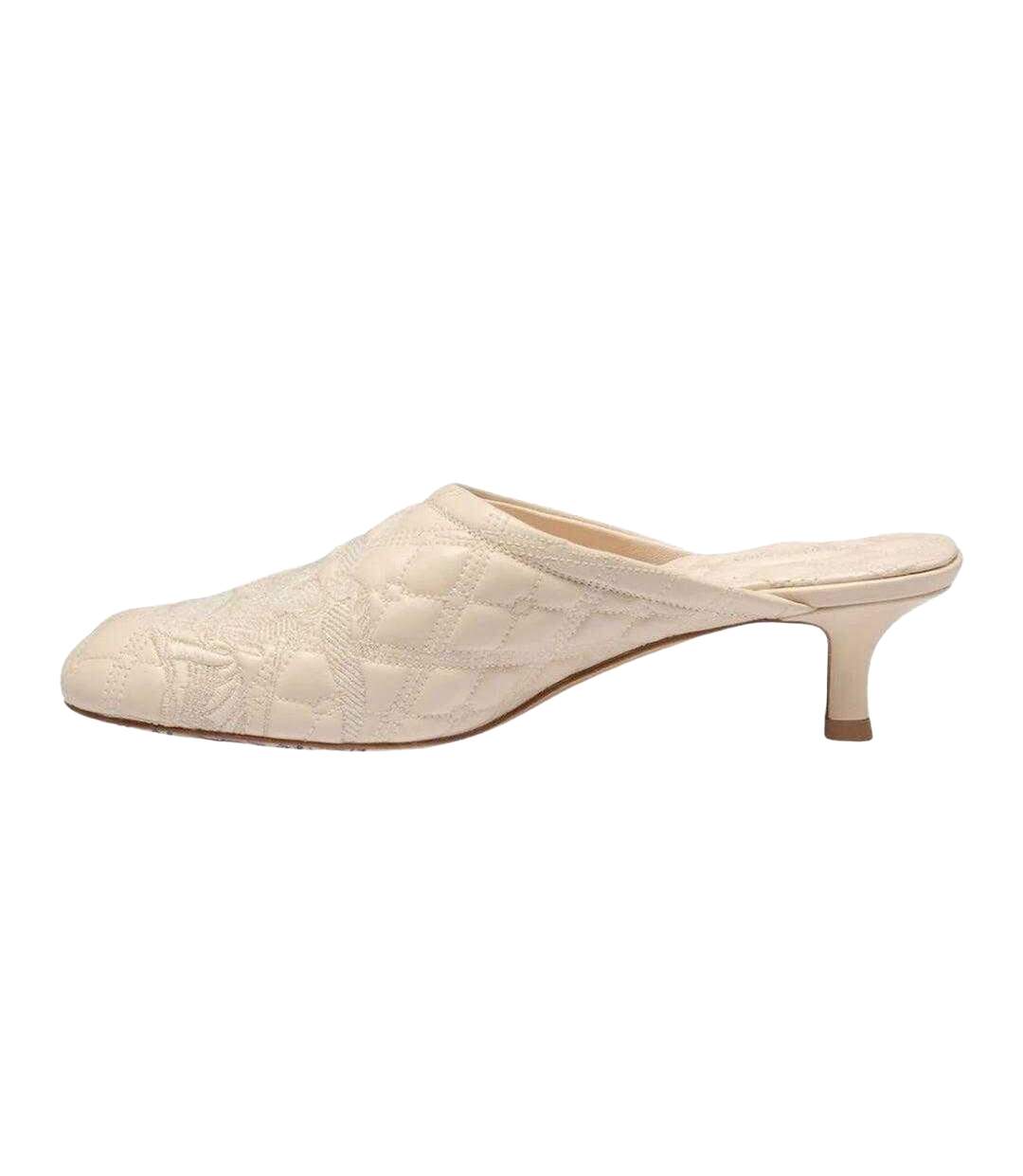 Womens/ladies Quilted Lambs Leather Embroidered Mule Sandals Beige Burberry-3