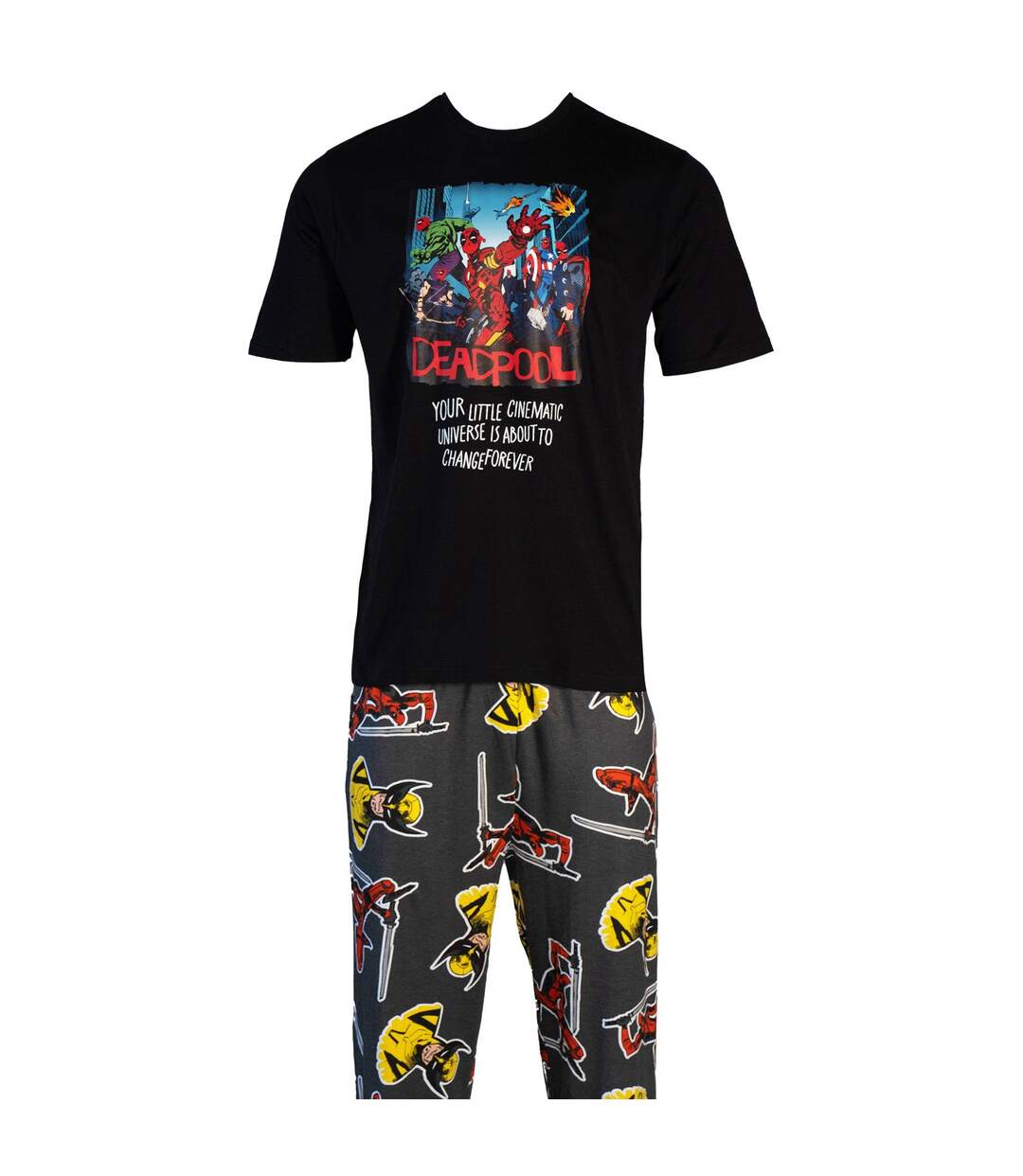 Mens Cinematic Cotton Pyjama Set Black Multicoloured Deadpool-4