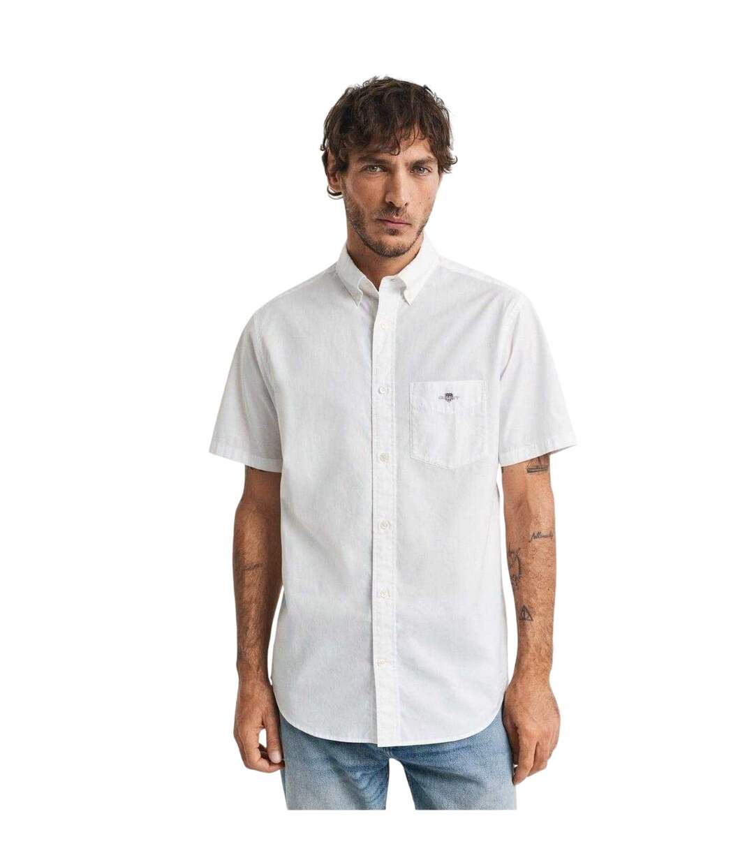 Mens Poplin Classic Short-sleeved Shirt White Gant-2