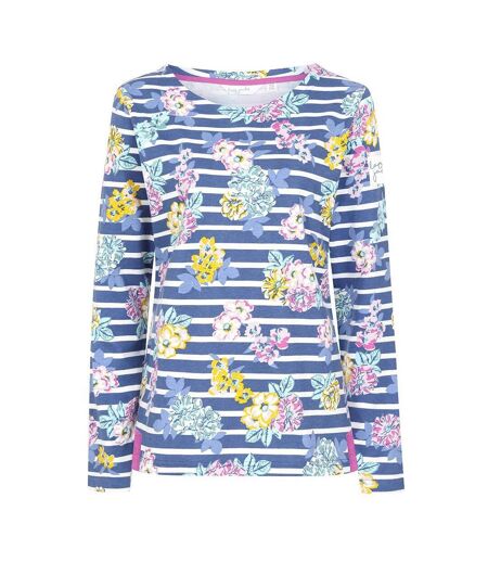 Womens/ladies Printed Breton Top Blue Lazy Jacks
