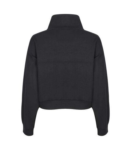 Womens/ladies Funnel Neck Crop Sweatshirt Black Biba