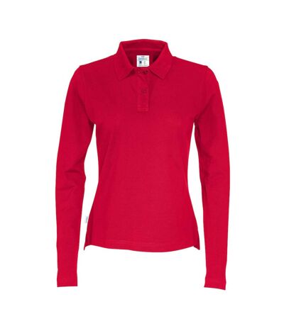 Womens/ladies Pique Long-sleeved Polo Shirt Red Cottover
