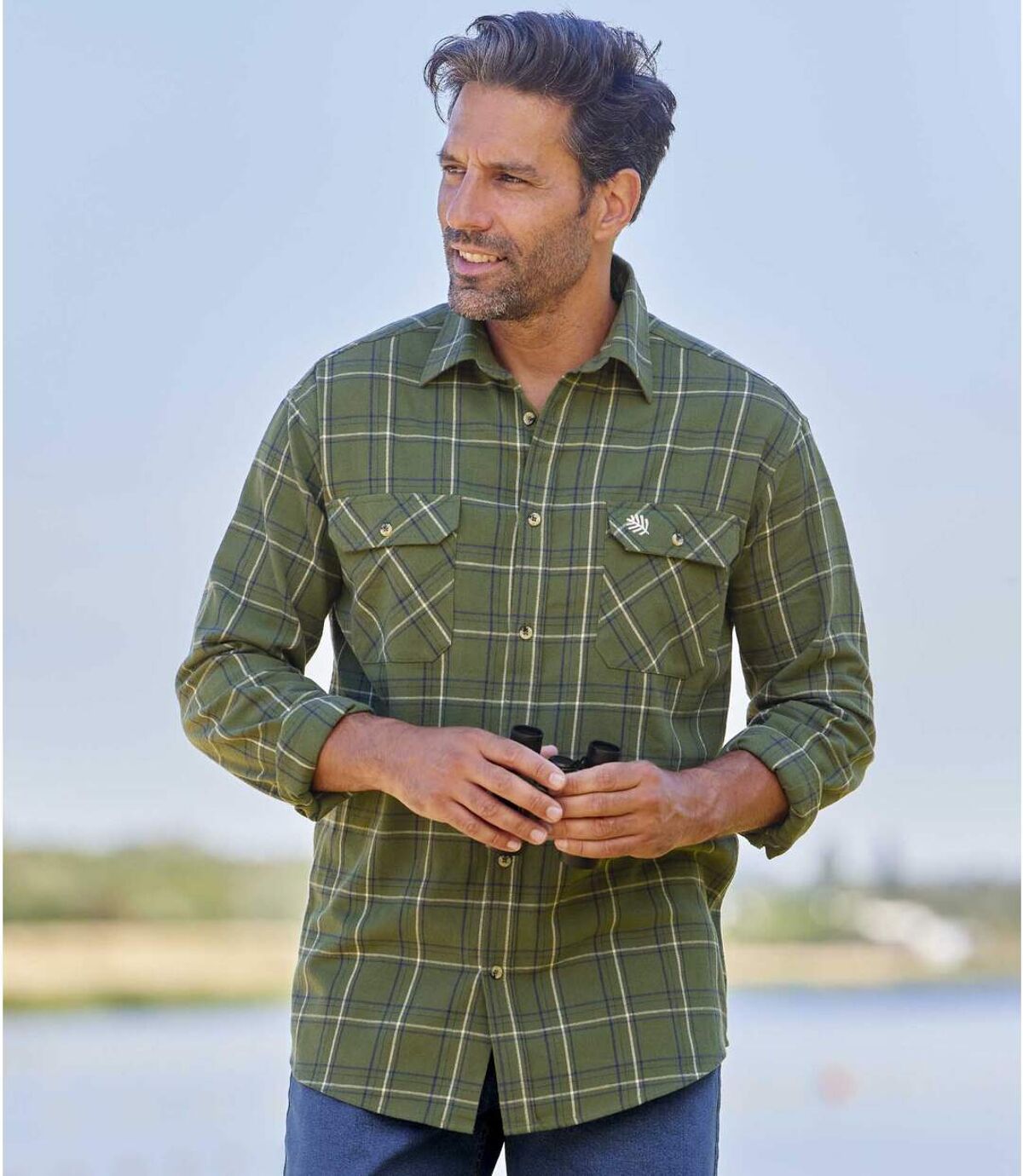 Men's Khaki Checked Flannel Shirt   Atlas For Men