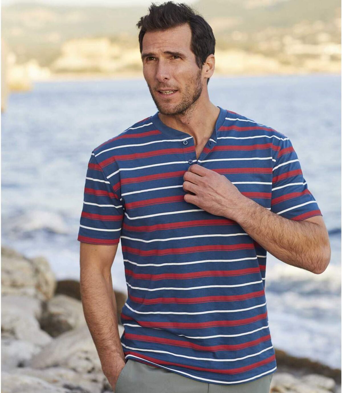 Men's Striped Blue Henley T-Shirt Atlas For Men