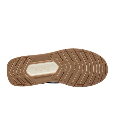 Mens Kurt Leather Running Trainers Brown Boss