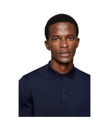 Mens Bono Long-sleeved Polo Shirt Dark Blue Boss