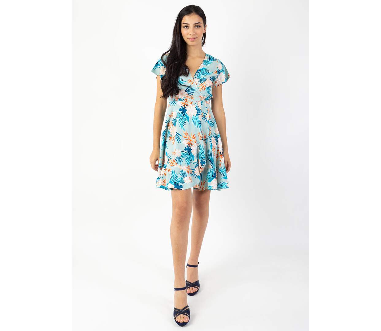 Robe courte MARIKA fluide cache-cœur imprimé fleurs exotiques Coton Du Monde-3