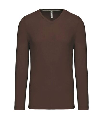 T-shirt manches longues col V - K358 - marron chocolat - homme