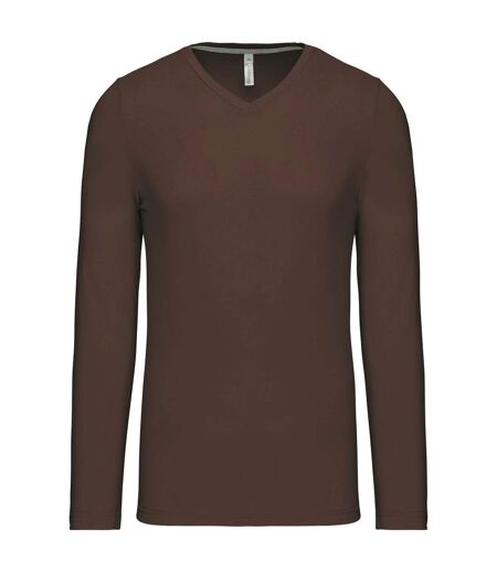 T-shirt manches longues col V - K358 - marron chocolat - homme