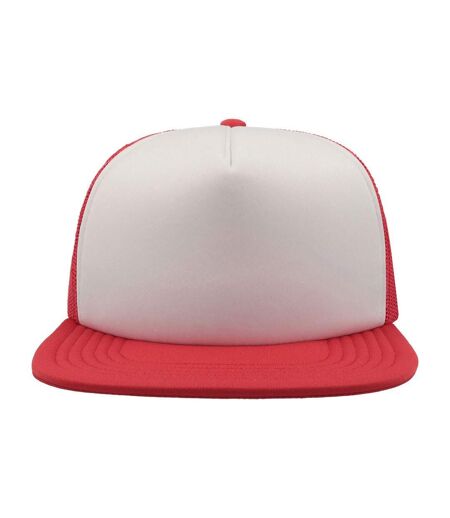 Unisex Snap 90s Flat Visor 5 Panel Trucker Cap White Red Atlantis