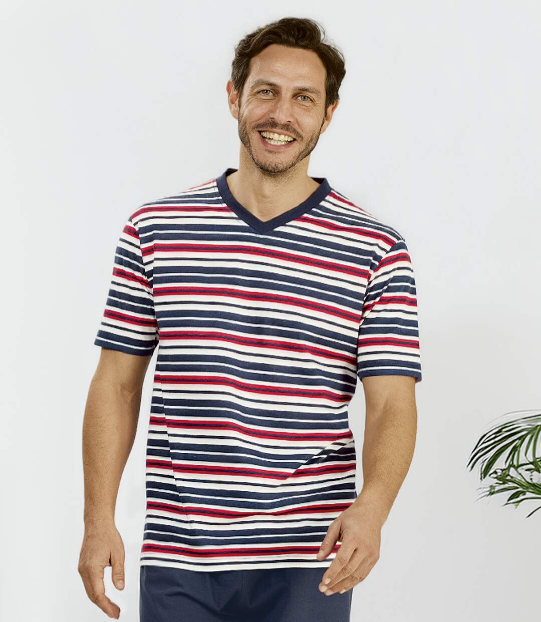 Le Pyjashort Col V Rayé-4