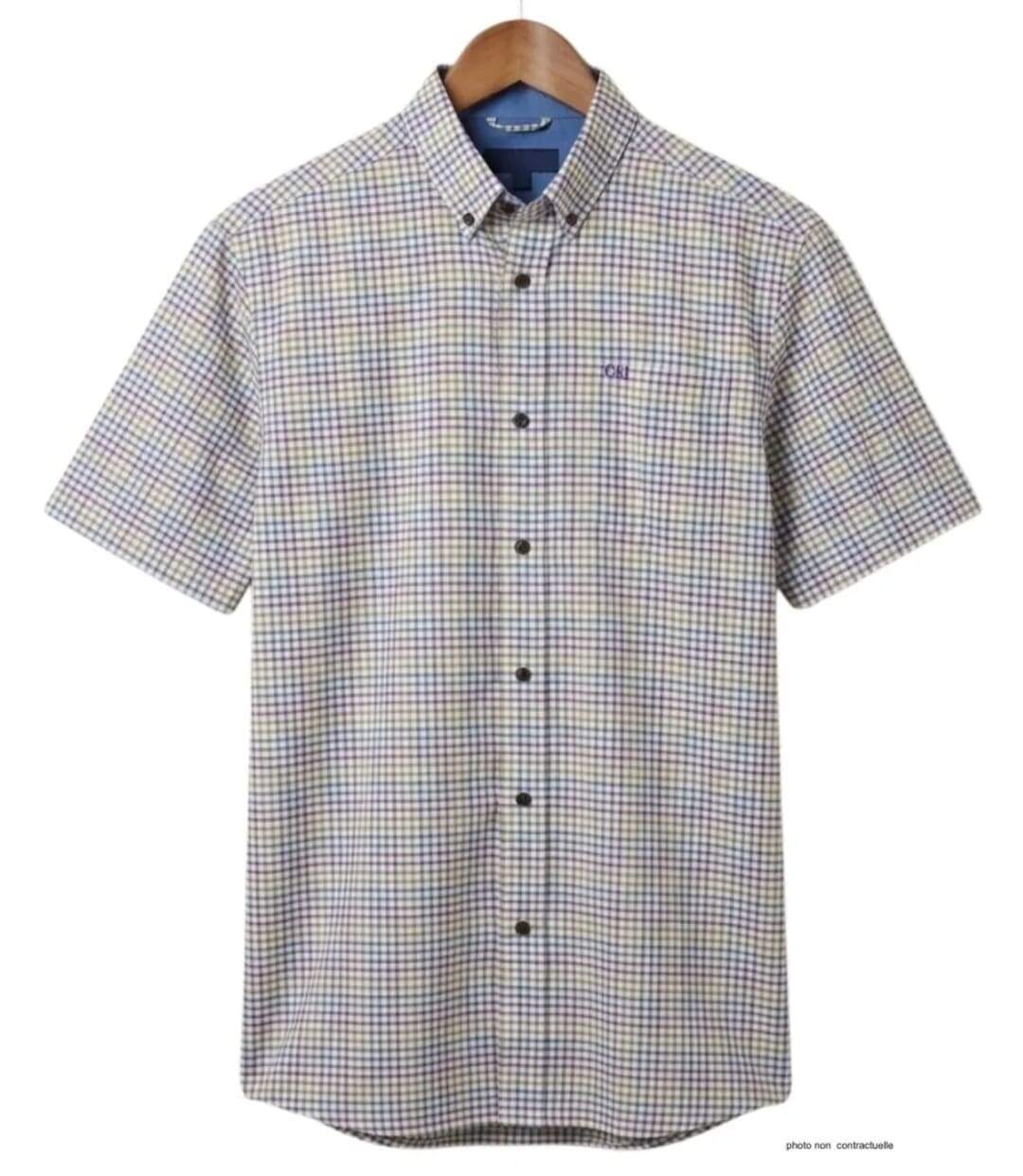 CHALLENGER CH4027 Chemisettes manches courtes : l'élégance du pur coton à carreaux respirant-2