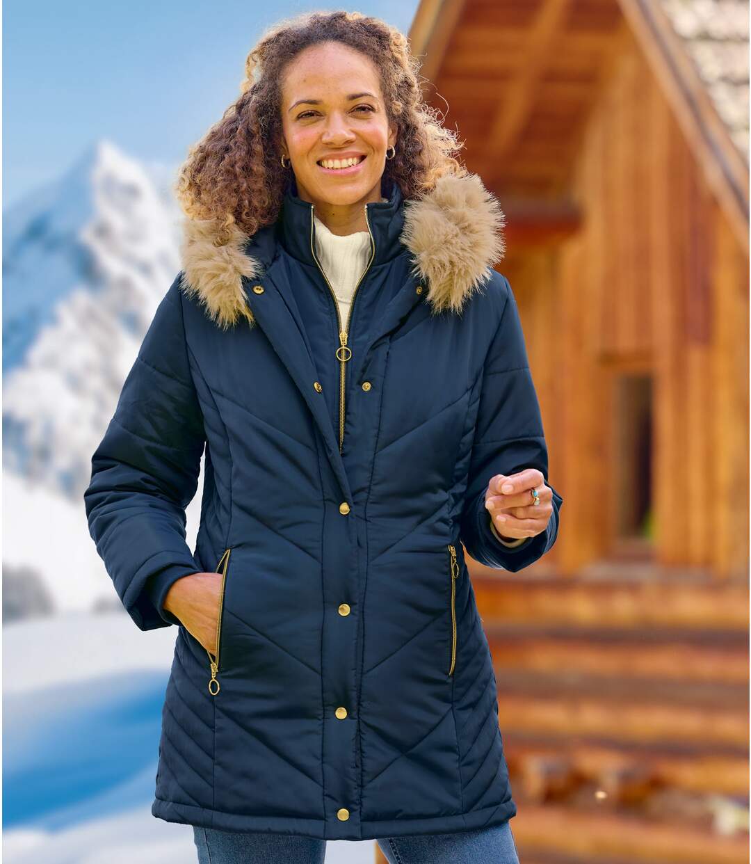 Women's Navy Padded Parka with Hood-5
