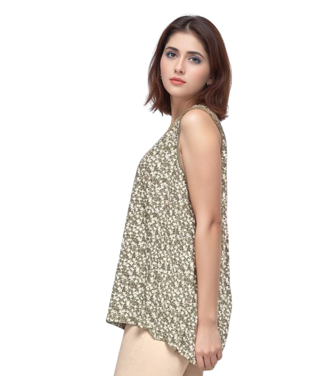 Débardeur Femme Turquoise à  Motif Fleurs avec Dentelle au Dos - Taille Unique-3