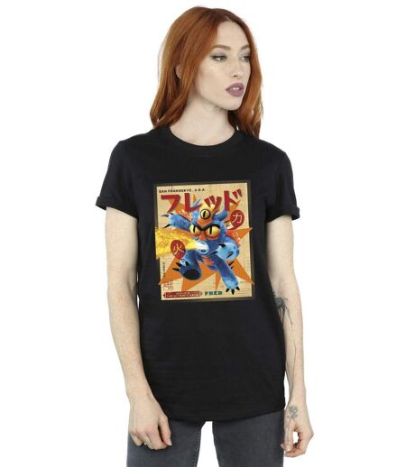 Disney Femme/Les femmes Big Hero 6 Baymax Fred Newspaper Coton Boyfriend T-Shirt (Noir) - UTBI15495