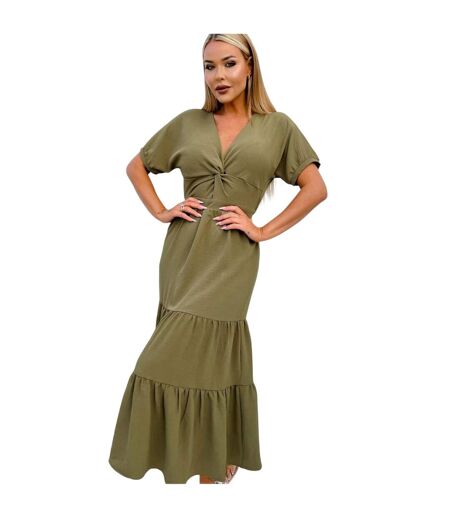 Womens/ladies Polyester Summer Maxi Dress Khaki Green AX Paris