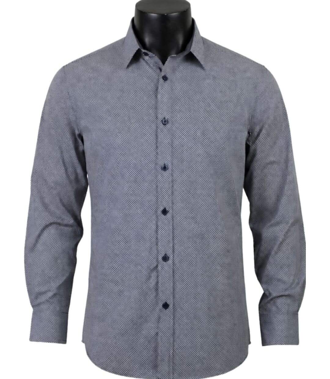 CHALLENGER CH4003 — Chemise à carreaux manches longues marine et blanc : élégance en pur coton et coupe confort-3