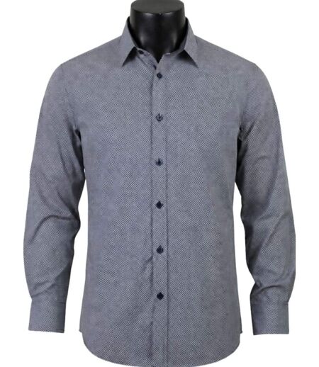 CHALLENGER CH4003 — Chemise à carreaux manches longues marine et blanc : élégance en pur coton et coupe confort