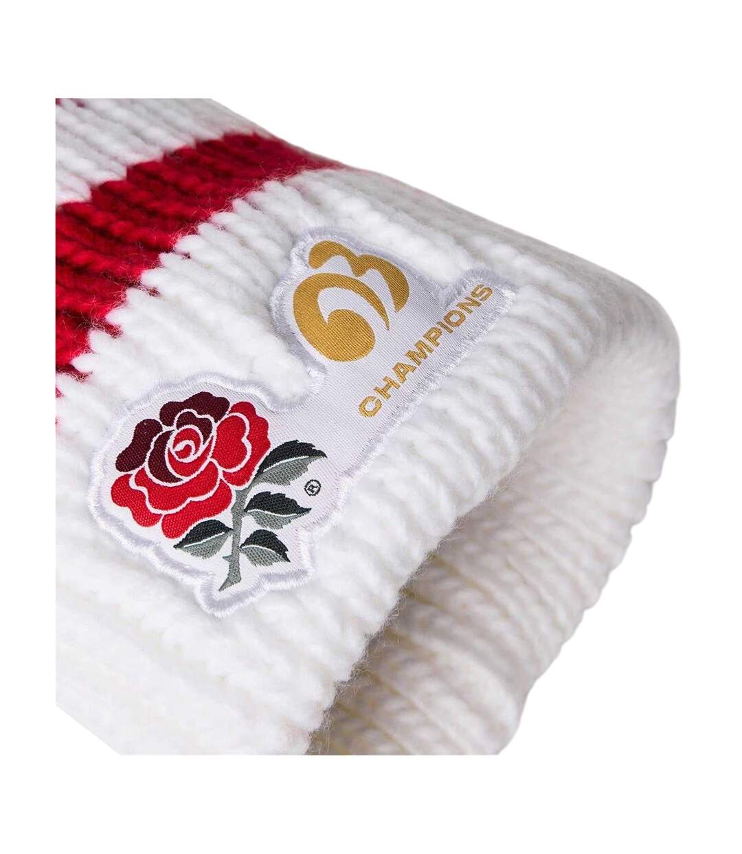 Unisex Adult Champion 2003 Striped Bobble Hat White Red England Rugby-3