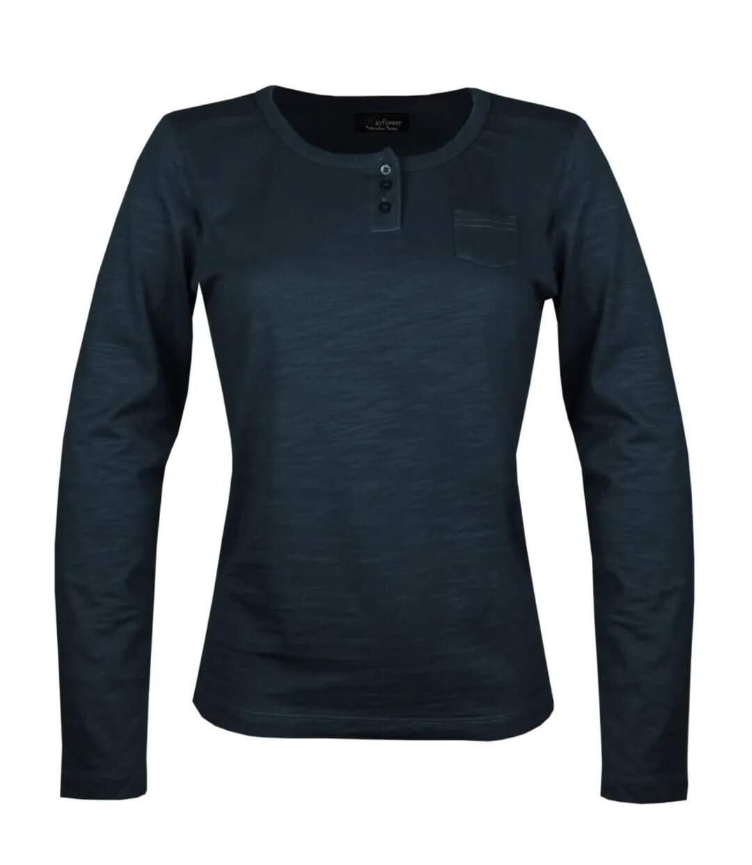 AXONE CHINA1N - Tee-shirt noir manches longues en coton flammé avec col 3 boutons et poche poitrine-5