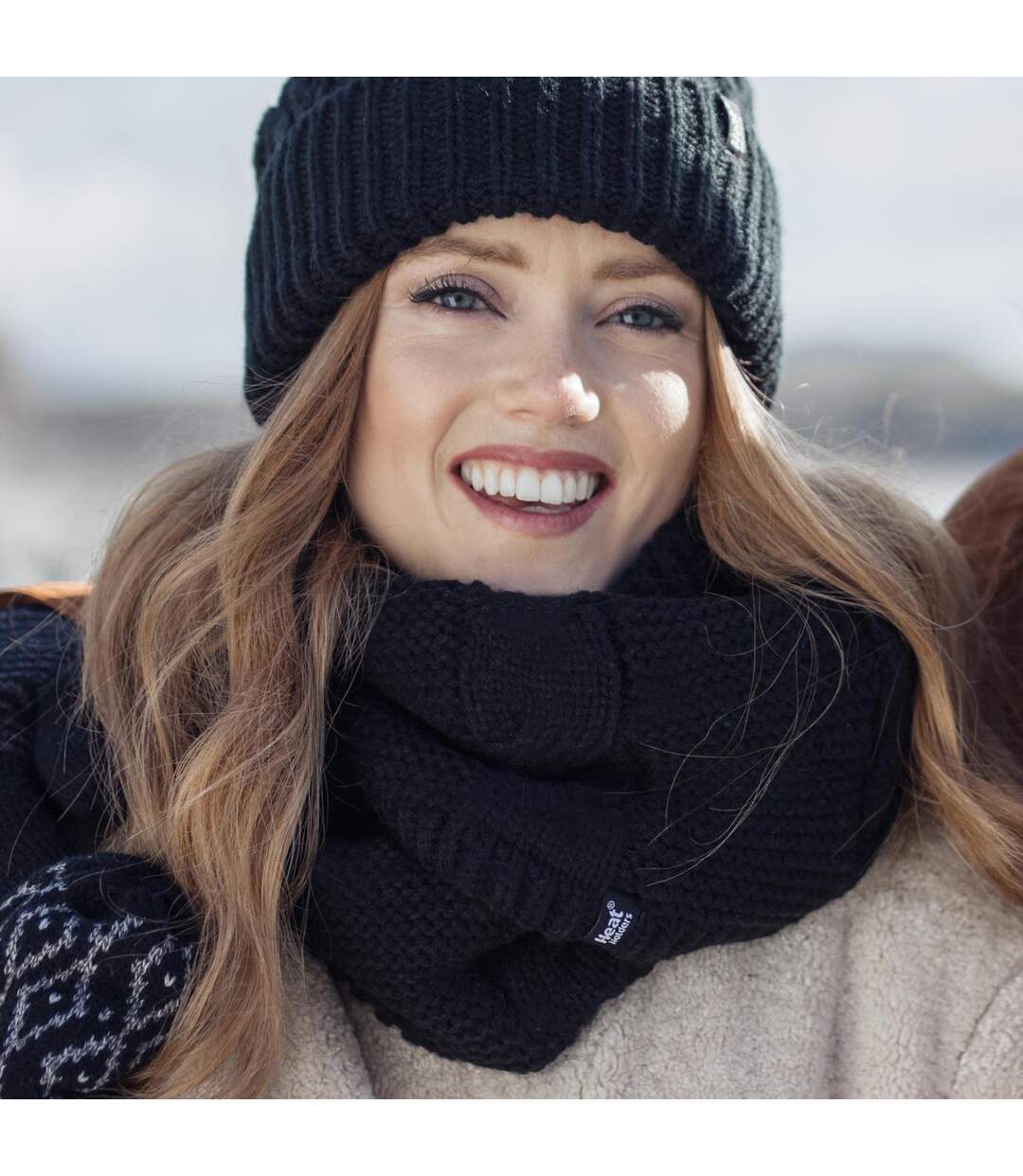 Ladies Winter Fleece Lined Cable Knit Thermal Snood Infinity Scarf-5