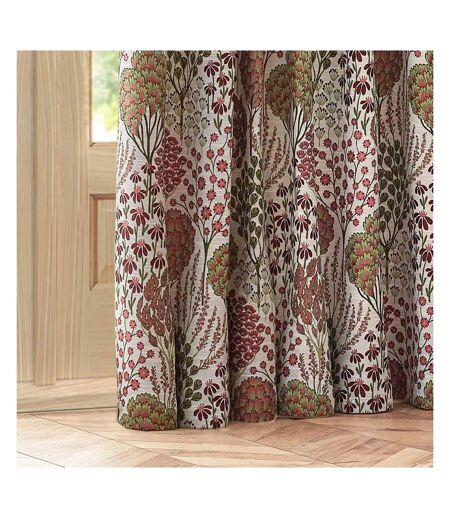 Wylder Ophelia Jacquard Floral Pencil Pleat Curtains (Rednut) (168cm x 137cm)