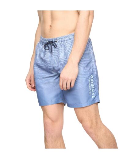 Mens Layotta Geometric Pattern Swim Shorts Denim Blue Crosshatch
