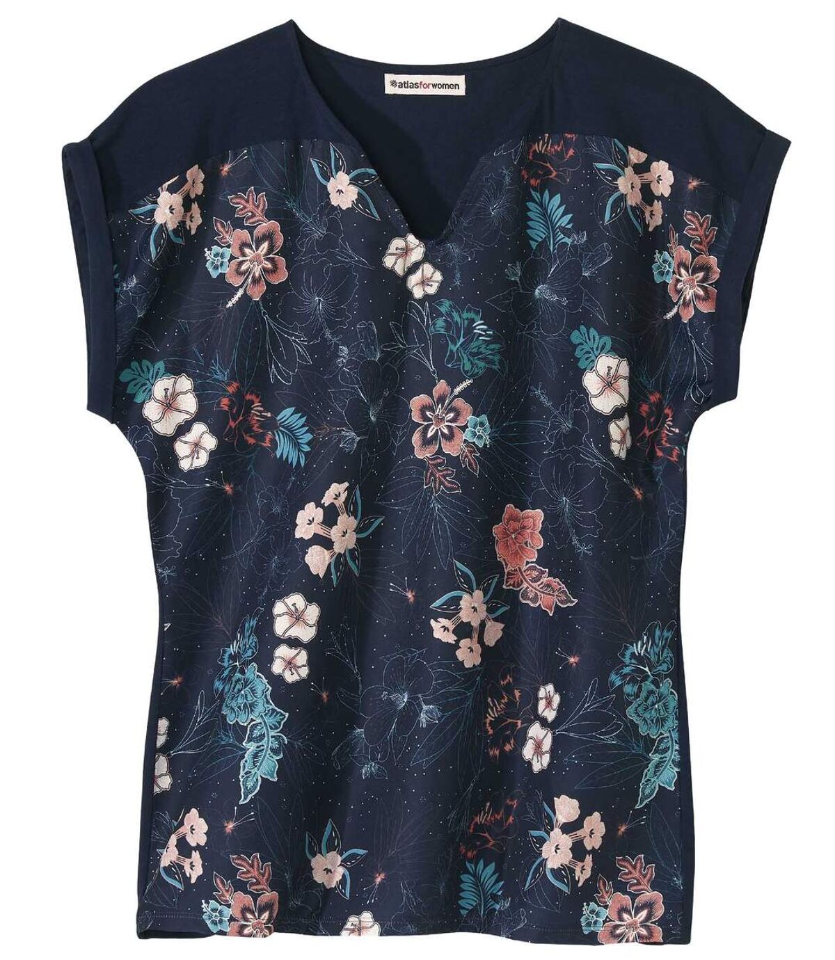 T-Shirt aus Materialmix mit Blumen-Dekor Atlas For Men