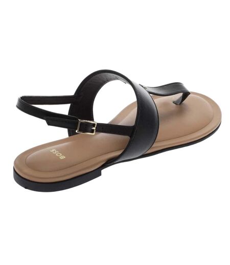 Womens/ladies Jo Nappa Leather Thong Strap Flat Sandals Black Boss