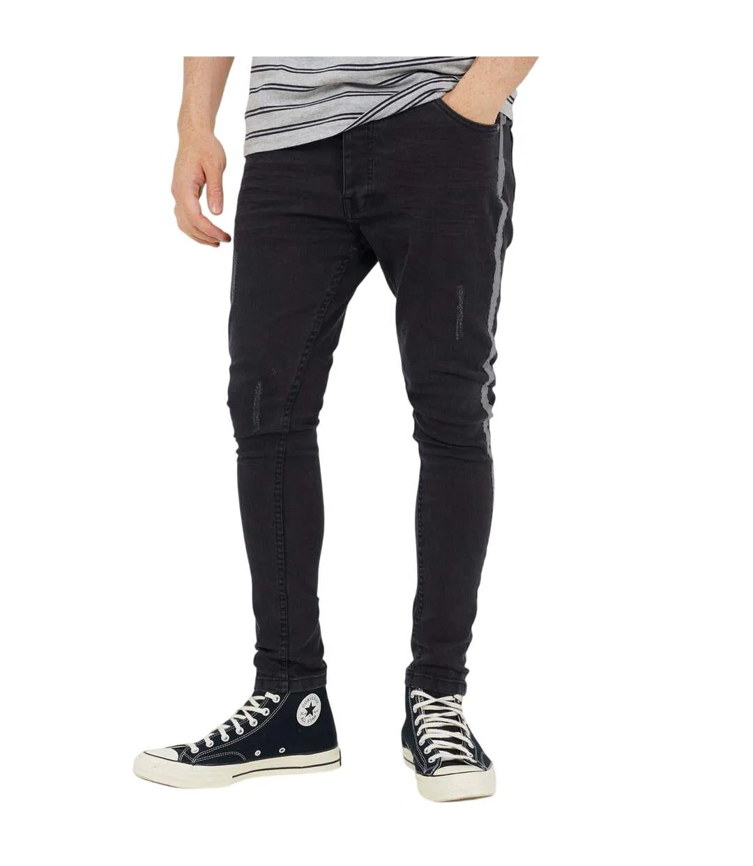 Mens Denim Button Fly Skinny Jeans Charcoal Brave Soul-2