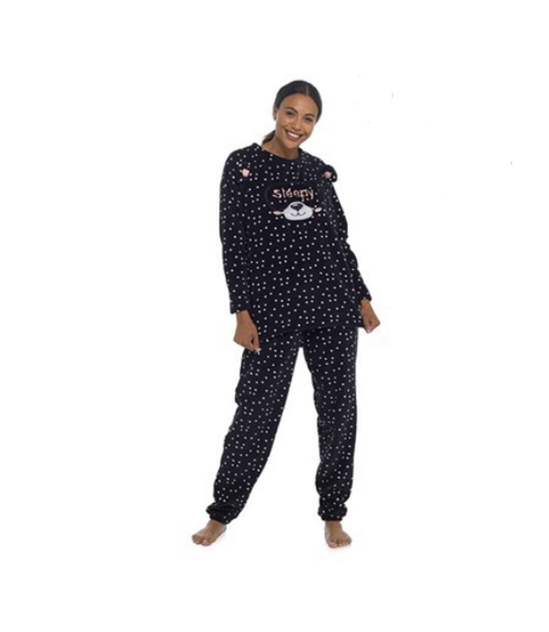 Womens/ladies panda twosie pyjama set black Foxbury-1