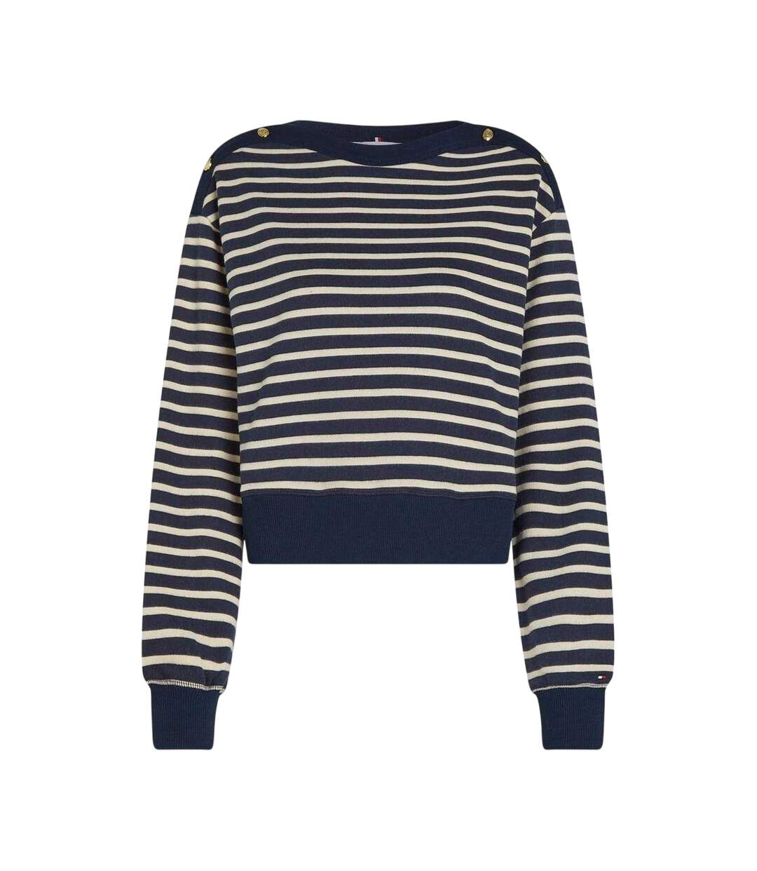Womens/ladies Striped Boat Neck Regular Sweatshirt Black White Tommy Hilfiger-2