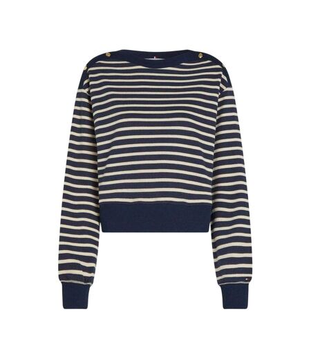 Womens/ladies Striped Boat Neck Regular Sweatshirt Black White Tommy Hilfiger