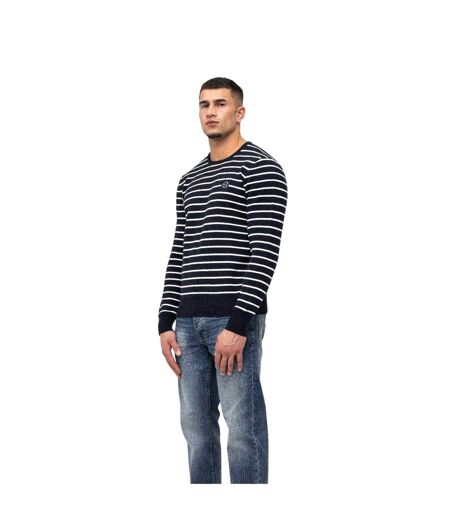 Mens Striped Rib Knit Sweater Top Navy Marshall Artist