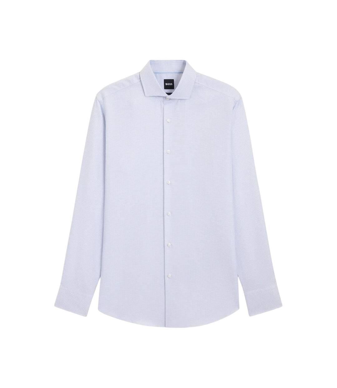 Mens Textured Check Spread Collar Shirt Light Blue Boss-2