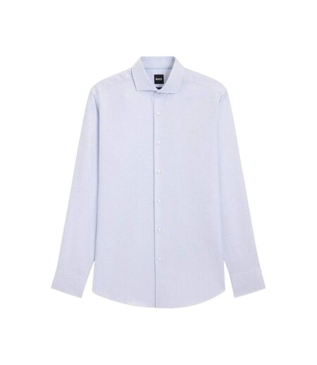 Mens Textured Check Spread Collar Shirt Light Blue Boss
