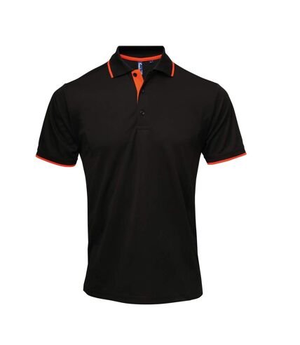 Premier Mens Contrast Coolchecker Polo Shirt (Black/Orange) - UTRW5520
