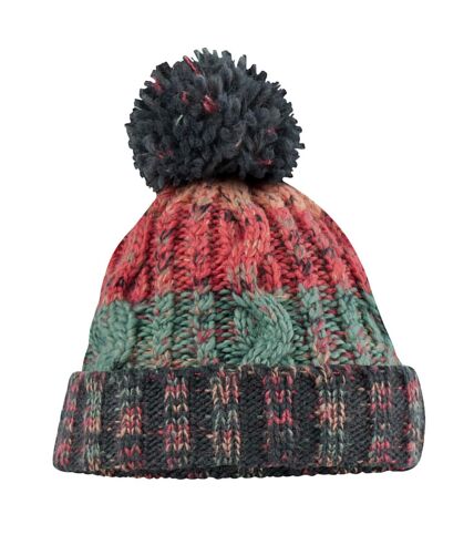 Unisex adults corkscrew knitted pom pom beanie hat watermelon breeze Beechfield