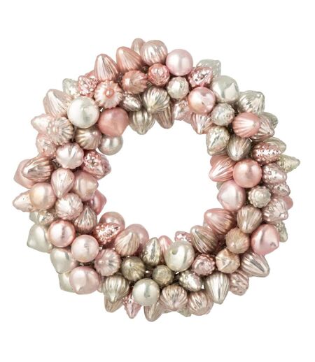 Couronne Boules de Noël Verre 30cm Rose Clair