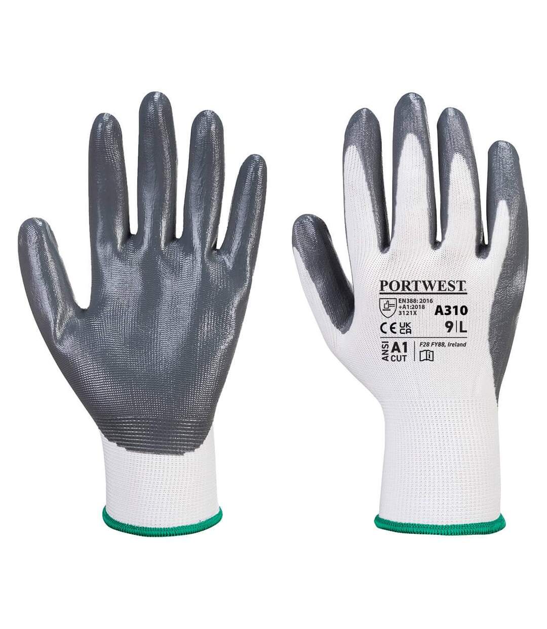 Unisex adult a310 flexo nitrile grip gloves l grey/white Portwest-1