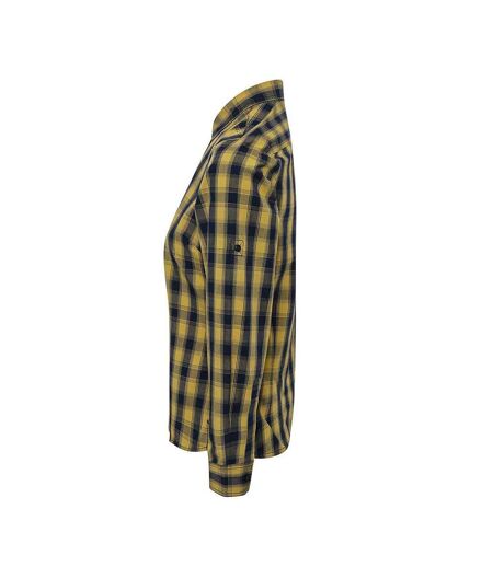Womens/ladies Mulligan Check Long Sleeve Shirt Camel Navy Premier